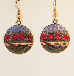 Southwest Sunset Round Earrings Stefano Vintage ( new ) Cloisonne dangle (drop) gold plate Collectible