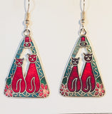 Cat Dangle Earrings Stefano Vintage ( new ) Cloisonne silver plate Factory Prices