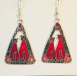 Cat Dangle Earrings Stefano Vintage ( new ) Cloisonne silver plate Factory Prices