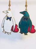 Penguin with Heart Dangle Earrings Stefano Vintage new Cloisonne gold plate Factory Prices
