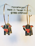 COW hoop earrings Stefano Vintage new cloisonne gold plate, Factory Prices