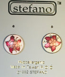 Round Flower Stefano Post Earrings Vintage ( new ) Cloisonne silver plate Factory Prices Collectible