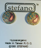 Round Paisley Stefano Post Earrings Vintage ( new ) Cloisonne gold plate Factory Prices Collectible