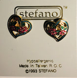 Floral Heart Post Earrings Vintage ( new ) Cloisonne gold plate Factory Prices Collectible
