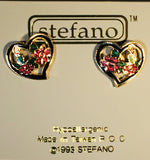 Floral Heart Post Earrings Vintage ( new ) Cloisonne gold plate Factory Prices Collectible