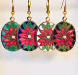 Flower Stefano Vintage (new) cloisonne dangle earrings gold plate Factory Direct Collectible