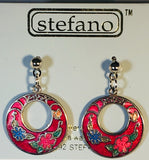 Small Round Stefano Vintage ( new ) Cloisonne post with drop earrings silver plate Factory Prices Collectible