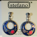 Small Round Stefano Vintage ( new ) Cloisonne post with drop earrings silver plate Factory Prices Collectible