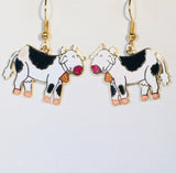 Cow with Heart Stefano Earrings Vintage ( new ) Cloisonne dangle gold plate Factory Prices Collectible