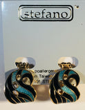 S Curl Stefano Vintage (new) cloisonne Clip-on earrings, gold plate Factory Prices Collectible