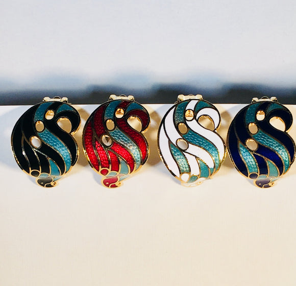 S Curl Stefano Vintage (new) cloisonne Clip-on earrings, gold plate Factory Prices Collectible