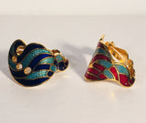 S Curl Geometric Clip-on Stefano Vintage ( new ) Cloisonne earrings gold plate Factory Prices Collectible
