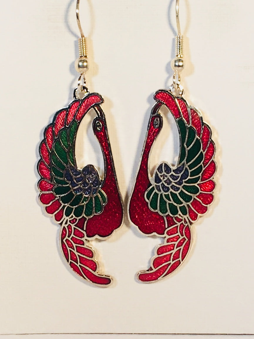 Small Peacock Earrings Stefano Vintage (new) cloisonne dangle