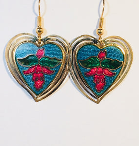 Double Heart Earrings Stefano Vintage (new) cloisonne dangle gold plate Factory Prices