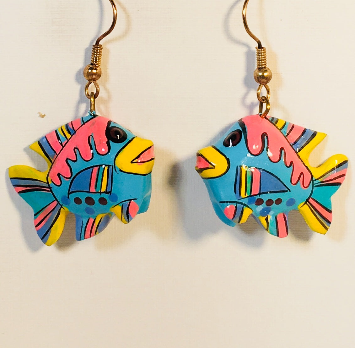 SALE-FREE SHIPPING-Vintage Colorful Handpainted Wood Fish high quality Dangle Earrings-Lightweight Pierced Earrings-Tropical Fish Earrings-Bohemian