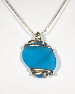 Turquoise Seaglass 18" Pendant Necklace silver plated