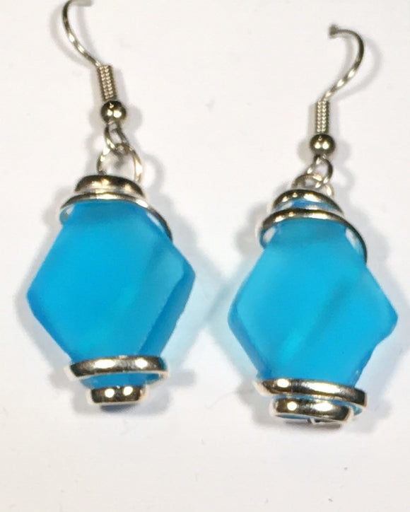 Seaglass Dangle Earrings turquoise silver plated