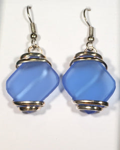 Seaglass Dangle Earrings light blue silver plated