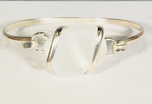 Seaglass Bangle Bracelets white silver plated
