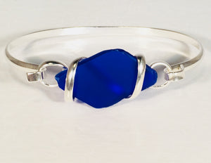 Seaglass Bangle Bracelets Dark Blue silver plated
