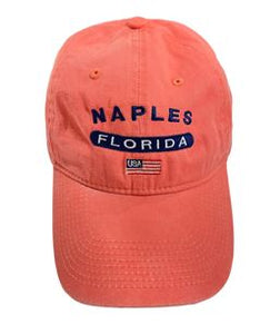 Naples Florida Embroidered Adult Cap Adjustable Apricot USA Flag