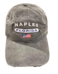 Naples Florida Embroidered Adult Cap Adjustable Grey USA Flag