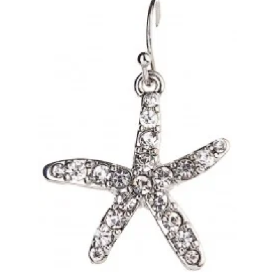 Rain Dangle Earrings Silver and Crystal Starfish